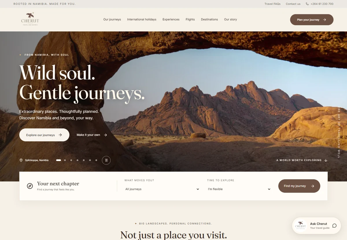 Cherut Travel & Safaris website — Wild soul. Gentle journeys.