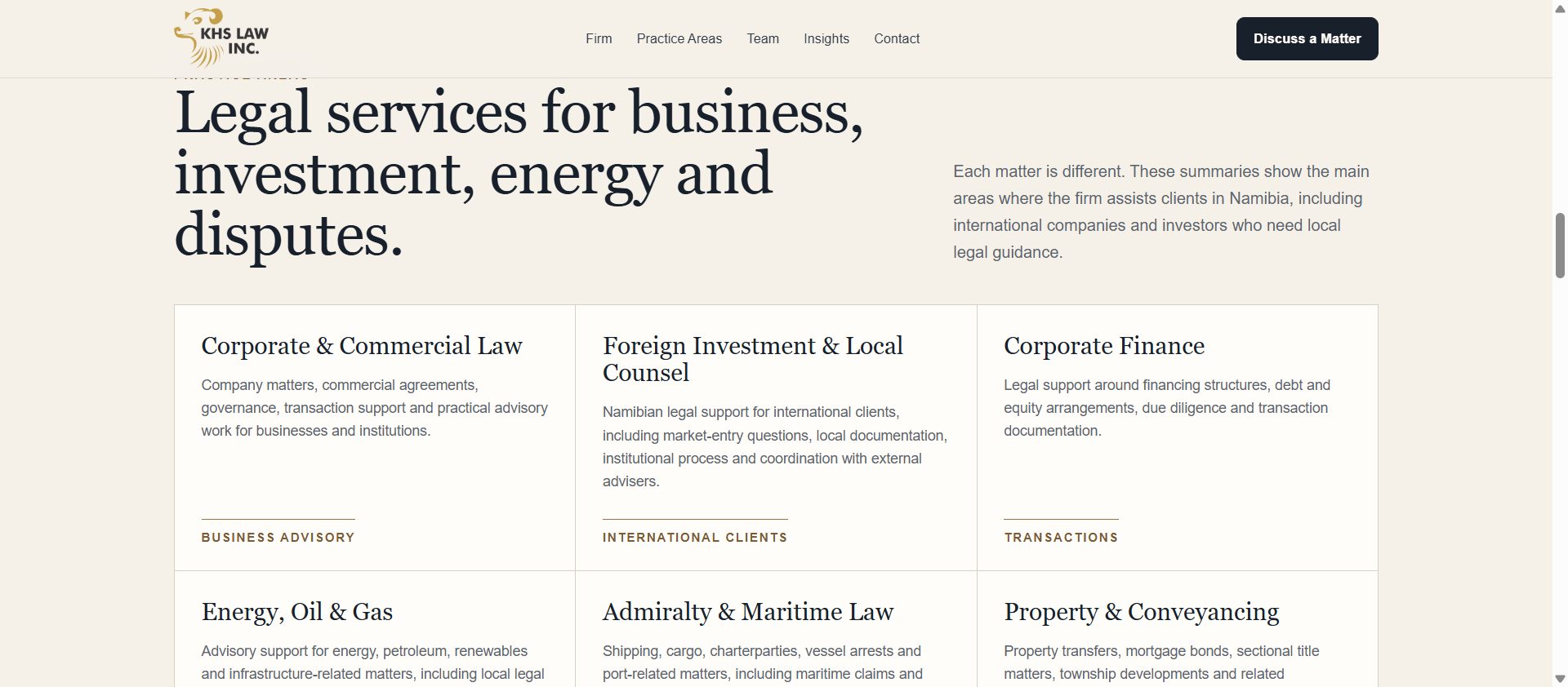 KHS Law Inc. website — Namibian corporate, energy and commercial law