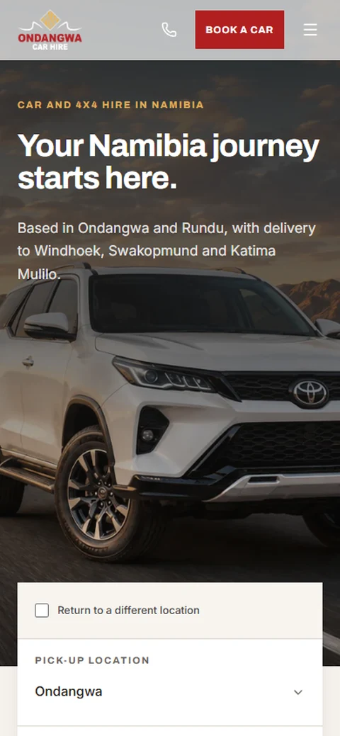 Ondangwa Car Hire — mobile website preview