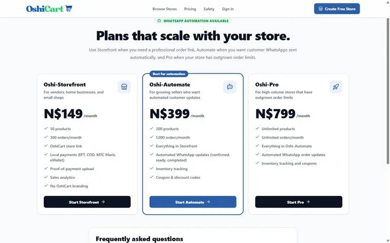 OshiCart subscription pricing
