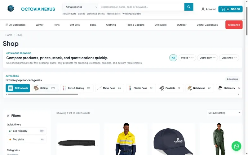 Octovia Promo product catalogue