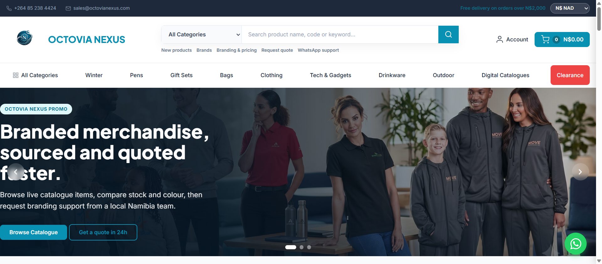 Octovia Nexus Promo store — branded merchandise, sourced and quoted faster