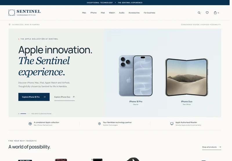 Sentinel online shop homepage